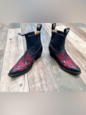 Sendra Women Leather & Snakeskin Python Ankle Cowboy Rockabilly Boot SZ 8.5